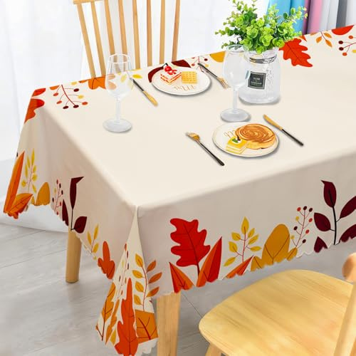 iEvery Tischdecke Abwaschbar, Tischdecke mit Ahornblattmotiv, Gartentischdecke Rechteckig Wetterfest Outdoor Polyester Table Cloth für Küche Garten Party Dekoration 110x140 cm