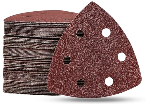 Multi Tool Sandpaper, 60Pcs 93mm Triangle Mouse Sander Pads, Durable 6 Hole | Sand Paper 60/120/180/240/320/400 Grits, Aluminium Oxide, Hook-Loop Quick Fit, Anti-Clogging For Wood/Furniture/Corners