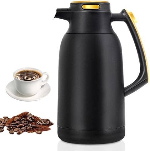 Termoskanna 2 liter, rostfritt stål vakuumkanna kaffe, kaffekanna termos dubbelväggig vakuumisolering, stor termoskanna för hem och kontor
