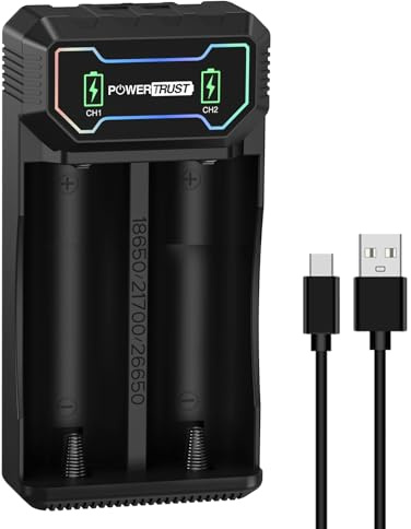 PowerTrust Cargador universal inteligente 18650 para baterías recargables 21700 18650 26650