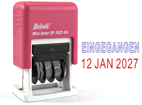 Datumsstempel EINGEGANGEN Zweifarbig Stempel, Rot/Blau, Schrifthöhe 4,8mm | Textstempel mit Datum, 12 Jahre Laufzeit 2026-2037, Kissen 4mm, für Post Eingang