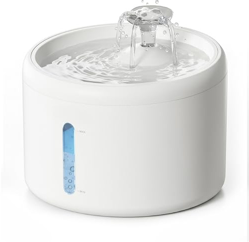 Katzenbrunnen Trinkbrunnen für Katze 2,5L Große Kapazität, Ultra-leise 8dB, 6-Stufen-Filtersystem mit Fenster zur Wasserstandskontrolle, Schnell zerlegbar, (inkl. 1 Filter) (Trinkbrunnen für Katzen)