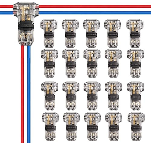 20PCS T Tap Wire Connectors 12V, Solderless Wire Connectors 2 Pin 3 Way Electrical Connectors, Quick Splice Cable Connector No Stripping for 18-22 AWG Wire for LED Strip Car Audio Wiring