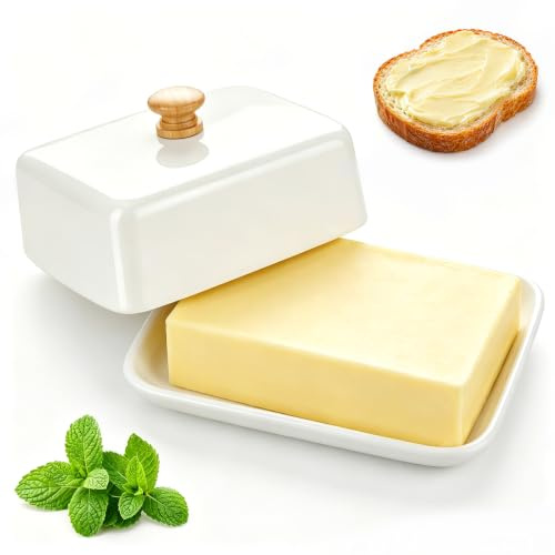 YHNDECO Mantequera de cerámica, mantequera de porcelana con tapa y asa