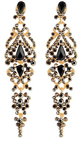Art Déco Noir Strass Cristal Cluster Chandelier Lustre Long Statement Déclaration Boucles d'oreilles, Fête Bal de Promo