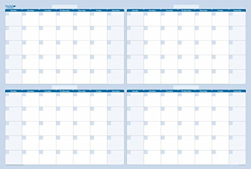 Sky Blue 120-Day 24 x 36Horizontal Wall Calendar - 4 Month Wet & Dry Erasable Wall Planner - Large Monthly Calendar - Complete with marker and eraser