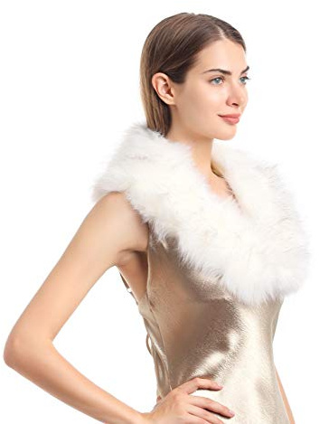soul young Col Fausse Fourrure Femmes Hiver Dames Echarpe Etoles Châle(Blanc)