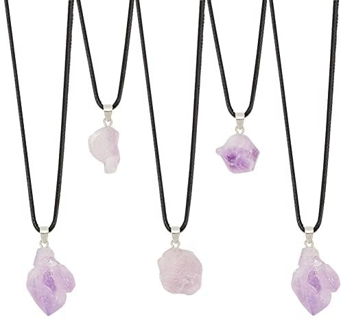 NBEADS 5 Stück Stein Anhänger ungefärbte Nuggets natürlichen Amethyst Anhänger Charms mit Loch für Schmuck Halskette Armband Geschenk machen, Neue und alte zufällige Lieferung