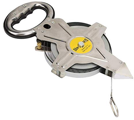Maßband aus Edelstahl, 50 Meter Länge, Einziehbares Metrisches Messband mit Ergonomischem Griff, für Bau, Technische Messungen und Hausabnahmen