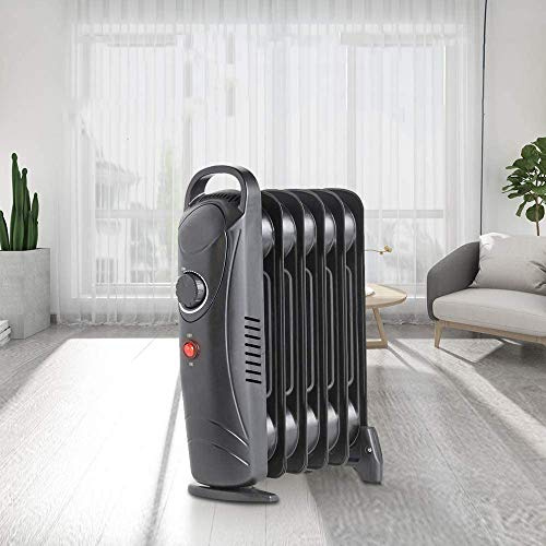 NRG 6 Fin Mini Oil Filled Radiator Portable Electric Heater 800W Black | for the Home, Workshop or Office