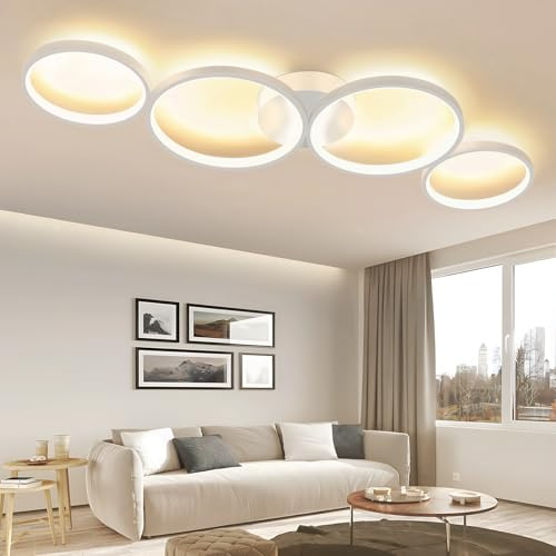 GBLY LED Deckenlampe Modern 4 Flammig in Ringoptik 3000k Warmweiß | Deckenleuchte Rund 37W Innen Wohnzimmerlampe aus Aluminium für Schlafzimmer Wohnzimmer Flur Büro Arbeitszimmer, 89cm