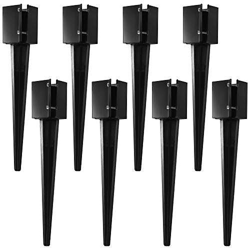 CRIZTA 8Pcs 24 Heavy Duty 4x4 Fence Post Anchor Ground Spike Metal Black Powder Coated - Mailbox Post Anchors. Length: 24 inches, Outer Dimension: 4” x 4” (Fit 3.5” x 3.5” Square Wood Post)