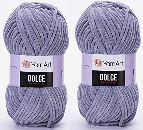 YarnArt Dolce Yarn 100% micropoliéster, lote de 2 skn 264 yardas, 2 x 100 gramos, súper voluminoso: 6 hilos de chenilla para bebé (782 gris azul)
