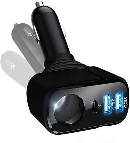 4 in 1 USB C Car Charger, 210W Cigarette Lighter USB Charger, Multi Ports Car Charger Adapter with Socket Splitter, 12V/24V USB Car Phone Charger Adaptor Fast Charge for iPhone 17, Samsung, iPad, GPS