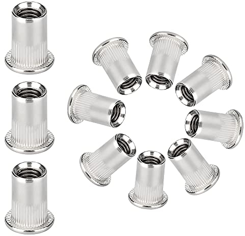 BUENTYA 50 Stücke Nietmuttern M6 Blindnietmutter Edelstahl Gewindenieten Einnietmuttern Senkkopf Silber Blindmuttern Flachkopf Gewinde Nietmutter für Befestigung Autor Möbeln Dekorationen Handwerk