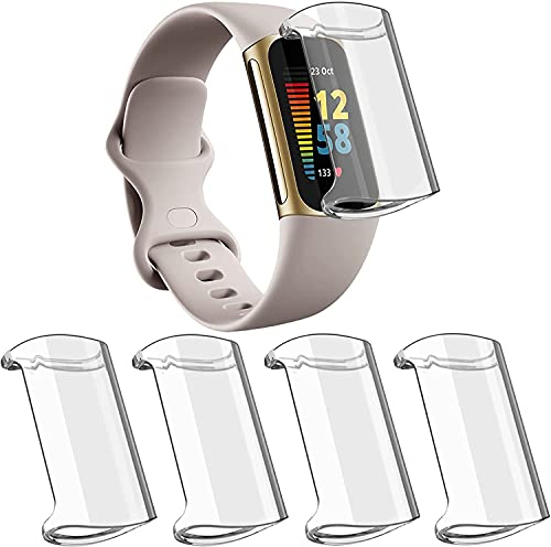 FONREST [4 Pack] Case for Fitbit Charge 5 with Screen Protector, Soft TPU Slim Fit Full Ultra-Thin Clear Scratch Resistant Bumper Full Protection Cover Shell (Transparent)