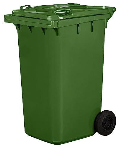 Jestic Cubo de basura 120 240 para basura basura con ruedas de goma silenciosas para recogida diferenciada, reciclaje interior exterior EN840 (240 Litros, Verde)