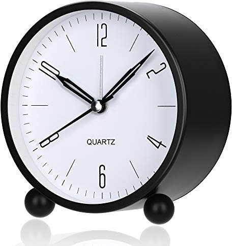 YouJabz Alarm Clock, Super Silent Non Ticking Small Clock with Night Light, Battery Operated, Simply Design, for Bedroom, Bedside, Desk, Back to School, Learning Awards Student gift