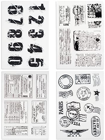 Modixun 4 temas, 34 sellos transparentes, sello transparente de goma retro, sellos transparentes de silicona transparente para bricolaje, álbumes de recortes, tarjetas, decoración, estilo A