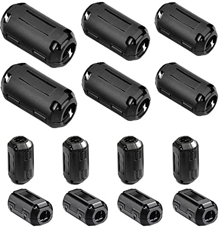 Aiqeer 10 Stück Ferrite Ring Cores Set, Ferrit Ringkern Cable-Clip, RFI EMI Entstörfilter Ferritfilter, Klappferrit Ferritkern (3.5 mm, 5 mm, 7 mm, 9 mm, 13 mm Innendurchmesser)