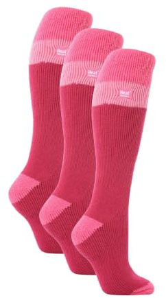 HEAT HOLDERS - 3 Pack Ladies Thermal Knee High Ski Socks | WoMens Thick Winter 2.3 TOG Long Skiing Socks (4-8, Raspberry/Light Pink)
