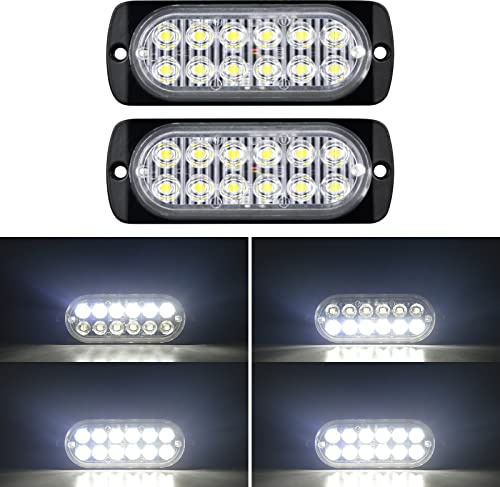 Willpower 2 Stück 12 LED Stroboskoplicht, Notfalllicht, Weiß, Seitenmarkierungsleuchten, Auto, 12 V, 24 V, LED-Lichtleiste, Blinklicht, Sicherheit für Anhänger, Nutzfahrzeuge, Boote, Traktor, Fahrzeug
