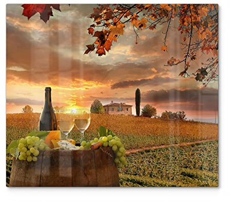 DEQORI Herdabdeckplatte Glas | einteilig 60x52 cm | Motiv Fotocollage Weißwein | Ceranfeld Abdeckplatte für Küche | Herd-Abdeckung universal | Glasplatte & Schneidebrett für Kochplatten