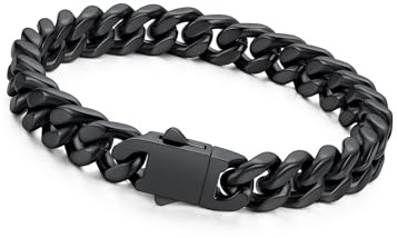 Richsteel Armband Herren Edelstahl Herrenarmband Kubanisch Armbänder Männer | Silber/Gold/Schwarz 5/7/9/12mm breit 19/21/23cm Länge Cuban Gliederarmband Hip Hop Rapper mit Geschenkebox für Valentinstag