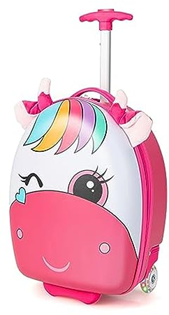 GOPLUS Kinderkoffer, Kids Trolley, Kindergepäck mit Rollen, Reisekoffer mit Teleskopgriff, Hartschalenkoffer für Kinder, Kindertrolley Farbwahl (Rosa Pony, 16)