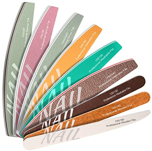 CGBE 9 Stück Nagelfeile Set, NAIL Profi Nagelfeilen Doppelseitige für Gelnägel, Acrylnägel und Naturnägel, Nagelfeilen Buffer zum Feilen, Formen, Glatt, Polieren und Glanznägel, für Hause und Salon