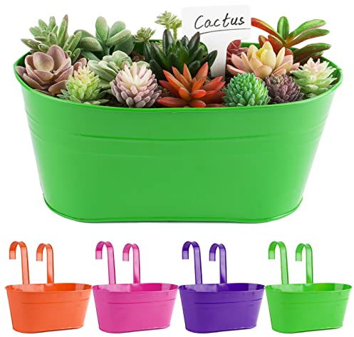 BOFUNX 4pcs Vasi di Fiori da Appendere Vasi di Metallo Esterno Vaso Sospeso Portafiori Pensili con Doppio Gancio Rimovibile per Balcone Recinzione Casa Decorazione