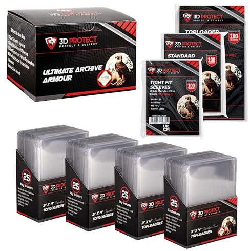 3D-Protect Archive Armour Toploader Sleeves Bundle,4-in-1 Kartenschutzhüllen-Set mit enger Passform, Signature Serie, wiederverschließbare Hüllen,400-teiliges Karten-Toploader Set