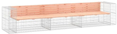 vidaXL Gartenbank, Sitzbank Bank Gabionen, Gabionenbank für Garten Terrasse, Steinkorb Drahtkorb Parkbank Gartenmöbel, Massivholz Douglasie