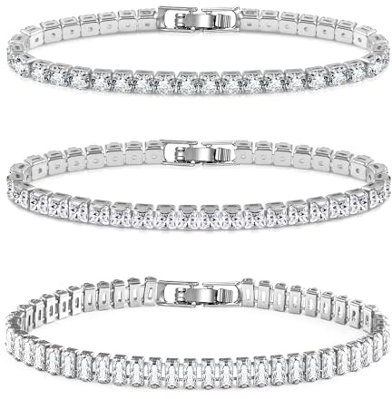 Silver Tennis Bracelets Set for Women 3Pcs Adjustable Tennis Bracelet