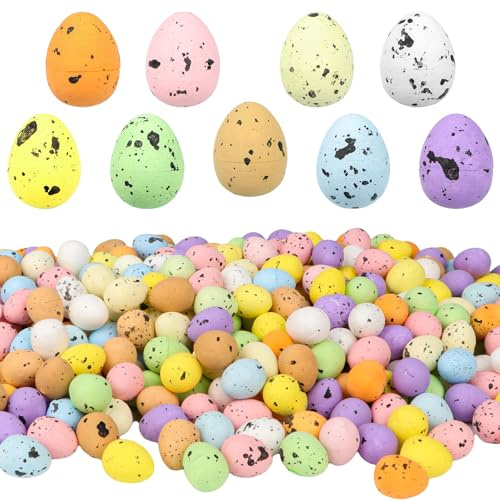 Jangostor 400 Stück Ostern Mini Eier Bunte Schaum Mini Eier Künstliche Vogel Eier gefälschte Ostern Schaum Eier Dekoration für Ostern Frühling Party Korb Stuffers Home Table Decor, 1.6 x 2 cm
