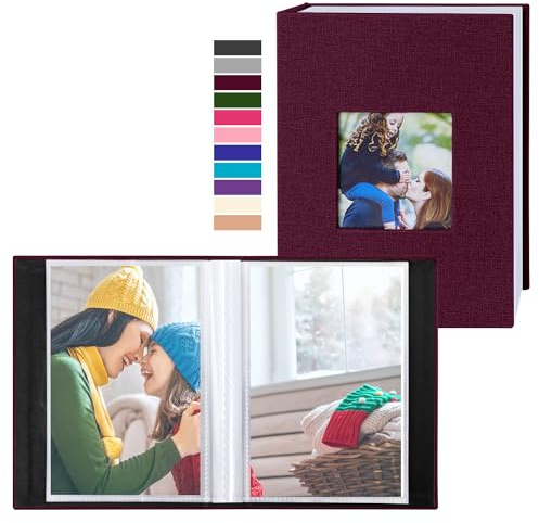 Lanpn Fotoalbum 10x15 50 Fotos 2 Packungen, Klein Mini Leinen Einstecken Einsteckalbum für Hochformat Fotos Bilder Violett