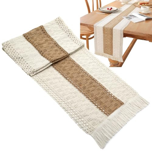 Runner da tavola, runner da tavolo da pranzo dell'Assia naturale con nappe in stile rustico in cotone e lino realizzato per camino decorazione centrotavola decorazione casa vacanza festa decorazione