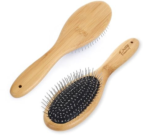 GEEHUA Dog Pin Brush, Airbag Grooming Wooden Comb Pet 20mm Stainless Steel Round Pin Slicker Brush with Bamboo Handle for Removing Shedding Tangles Dead Undercoat