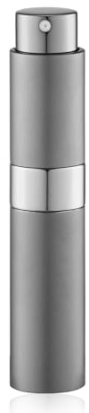 Lulupack Atomizador para Perfume Recargable 10 ml, Pulverizador Portátil de Viaje, Botella Rellenable para Colonia y Fragancias, Boquilla Giratoria, Aluminio, Vidrio, Embudo y Bolsa, 1 Unidad Gris