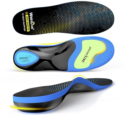 Arbeit Einlegesohlen Ermüdungsentlastung Hohe Bogenstütze, Welnove Plantarfasziitis Einlegesohlen Orthopädisch Schmerzlinderung für Langzeitstand, Flachfüße, 220+ lbs Heavy Duty, Man & Women (L)