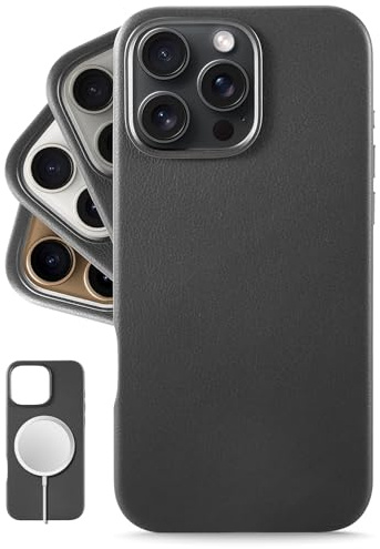 LONLI Classic - für iPhone 16 Pro hülle Leder - Europäische Echte Vele Lederhandyhülle - Wird mit der Zeit glatter und weicher - [Kompatibel mit Magsafe] - Schwarz