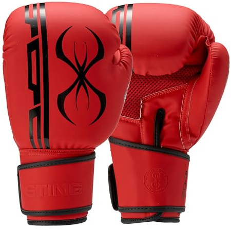 STING Armaplus - Guantoni da boxe, finitura opaca, per boxe, MMA, Muay Thai e molto altro ancora, guanti da boxe ammortizzanti per uomini e donne, attrezzatura da boxe, rosso/nero, 14 oz.