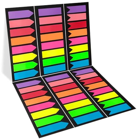 Xcdhemde Haftstreifen 1200 Stück, Haftnotizen, Sticky Notes Schreibbar, Seitenmarker Repositionierbar, Klebezettel, Haftmarker Plastik, Page Marker zum Lesen Markieren DIY [3 Designs, 8 Farben]
