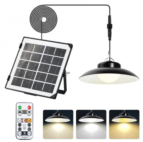 Jinlaili Lampada Solare Esterna con Telecomando - Lampada a Sospensione Solare Dimmerabile IP66 Impermeabile - 5M Cavo - per Giardino/Gazebo