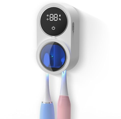 Biodzzs Toothbrush Holder and Cleaner for Bathroom Light Cleaning Fan Drying Round in Circle Automatic Rotating Cover Wall Mounted Smart Home Gadgets (01 White)