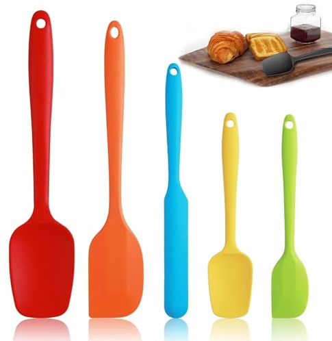 5 Stück Teigschaber Silikon Set, Silikon küchenhelfer Hitzebeständige Kochlöffel Und Antihaft Spatel, In Lebensmittelqualität, Ideal Zum Kochen Backen Rühren