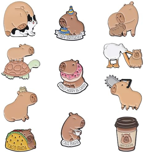 DKDDSSS 11 Stück Capybara Brosche, Cartoon Brosche Pin, Cartoon Tier Broschen Pins, Pins Anstecknadeln Set, für Frauen Männer Kinder Geschenk Jacken Rucksäcke Hut DIY Handwerk