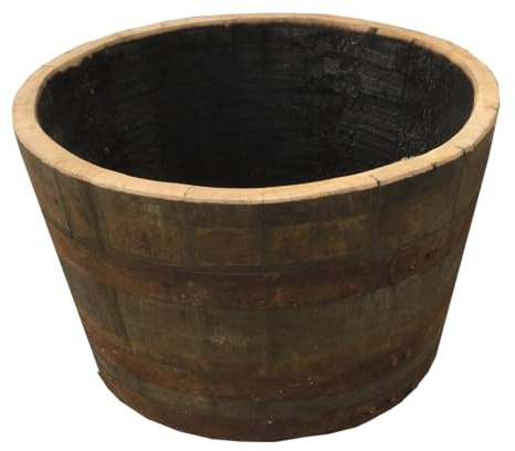 Fassl Baron - halbes Whiskyfass - Natur - ohne Zubehör- D/H=65/40cm - 90 Liter gebrauchtes Whyskyfass halbiert aus massivem Eichenholz verwendbar als Pflanzkübel oder Miniteich