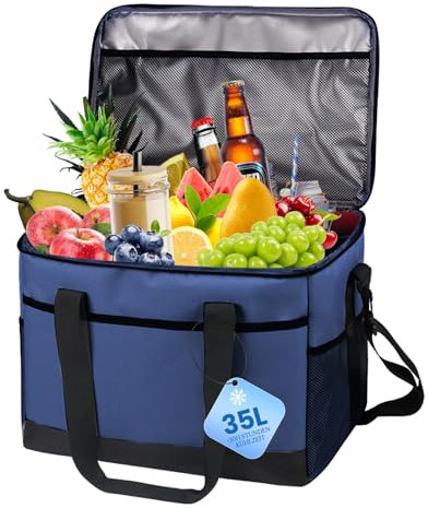 L.StarryIsland 35L Gross Outdoor Kühltasche Faltbar, 60 Can Kühltasche Thermotasche Isoliertasche für Getränke & Getränke für Ausflüge, Picknicks, Camping, Wandern, Strände, Reisen Einkaufen (Blau)