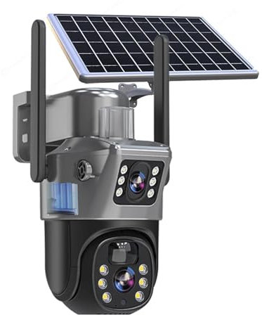 VEKELETE Telecamera Solare 4K 8MP 4G Sim Card Telecamera IP WiFi Batteria Esterna Telecamera IP con Doppio Obiettivo e Doppio Schermo Protezione di Sicurezza Sorveglianza CCTV(8MP 4G ADD 128G)